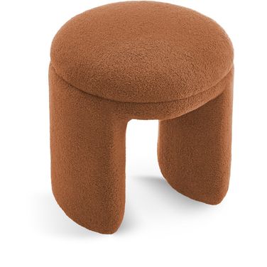 Bowen Faux Shearling Teddy Fabric Ottoman/Stool In Saddle