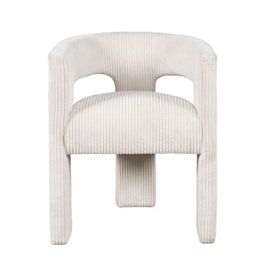 Bowen Three-Leg Upholstered Accent Dining Armchair with Corduroy Fabric In Natural and White