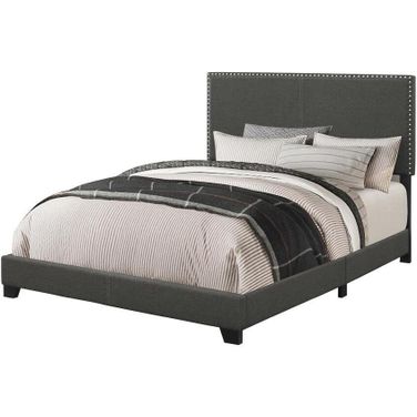 Boyd Eastern King Upholstered Bed with Nailhead Trim Charcoal