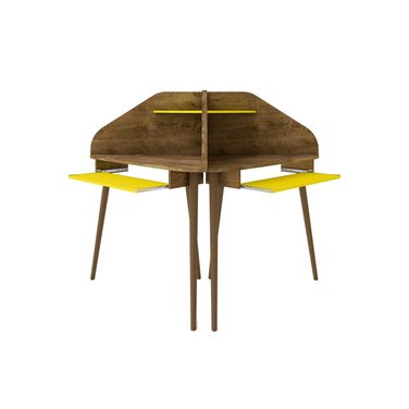 Bradley 2-Piece Cubicle Section Desk In Rustic Brown and Yellow