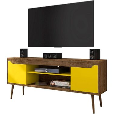 Bradley Wood TV Stand for TVs up to 60" in Rustic Brown And Yellow