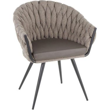 Braided Matisse Contemporary Chair In Black Metal With Grey Faux Leather And Grey Fabric