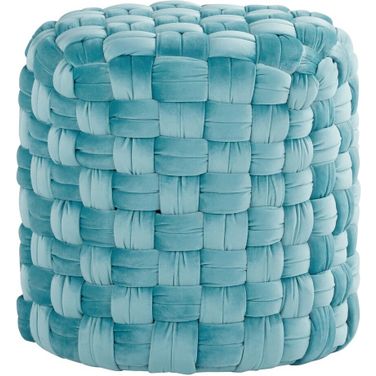 Braided Round 16 Inch Ottoman In Blue Velvet