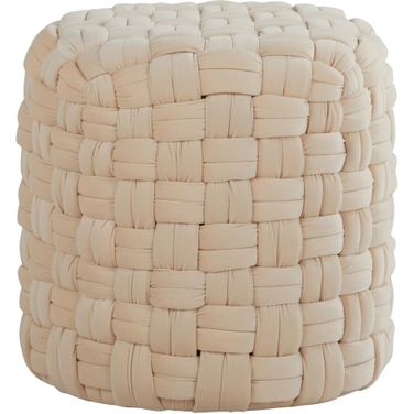 Braided Round 16 Inch Ottoman In Cream Velvet