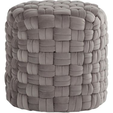 Braided Round 16 Inch Ottoman In Grey Velvet