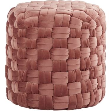 Braided Round 16 Inch Ottoman In Pink Velvet