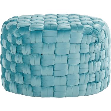 Braided Round 24 Inch Ottoman In Blue Velvet