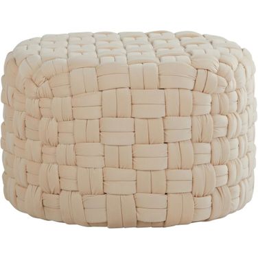 Braided Round 24 Inch Ottoman In Cream Velvet