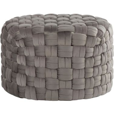 Braided Round 24 Inch Ottoman In Grey Velvet