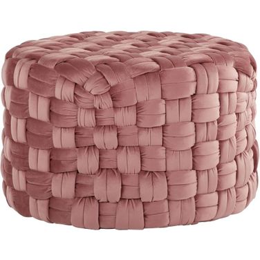 Braided Round 24 Inch Ottoman In Pink Velvet