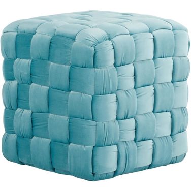 Braided Square 16 Inch Ottoman In Blue Velvet
