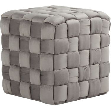 Braided Square 16 Inch Ottoman In Grey Velvet