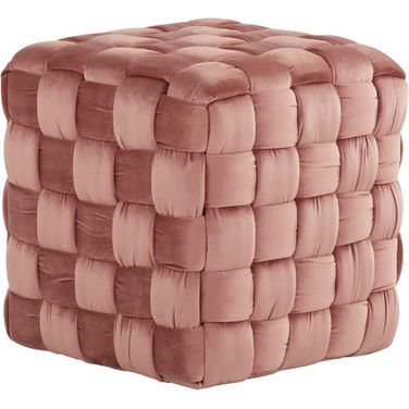 Braided Square 16 Inch Ottoman In Pink Velvet