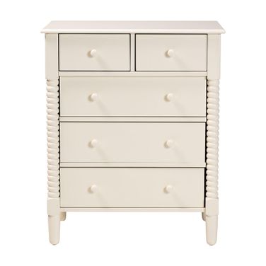 Braith Spindle Wood 5-Drawer Chest In Ivory