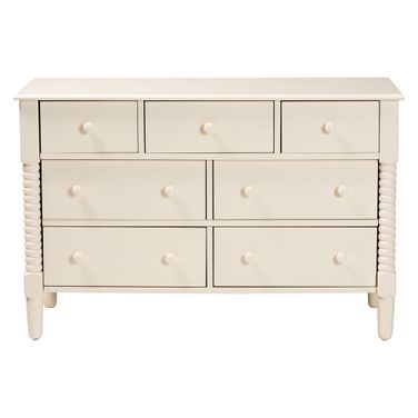 Braith Spindle Wood 7-Drawer Dresser In Ivory