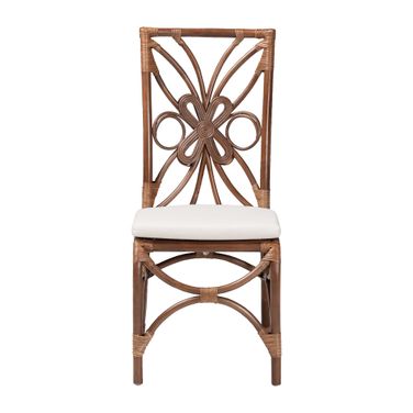 Brama Natural Rattan Dining Chair with Decorative Backrest and Cushioned Seat In Light Brown