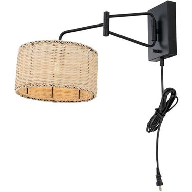Bramley 21 Inch Natural and Black Wall Sconce Set of 2 with and Usb Port