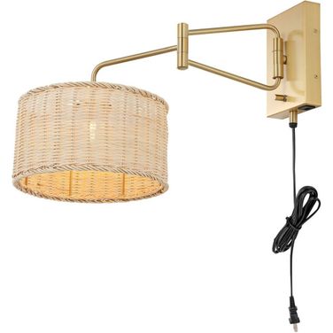 Bramley 21 Inch Natural and Brass Wall Sconce Set of 2 with and Usb Port