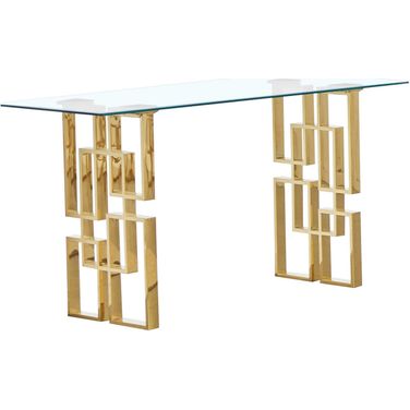 Brandon Modern Console Table In 10mm Clear Tempered Glass and Gold Stainless Steel