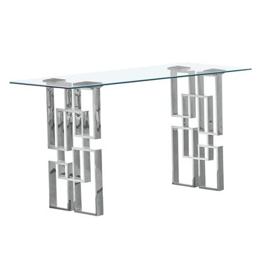 Brandon Modern Console Table In 10mm Clear Tempered Glass and Silver Stainless Steel