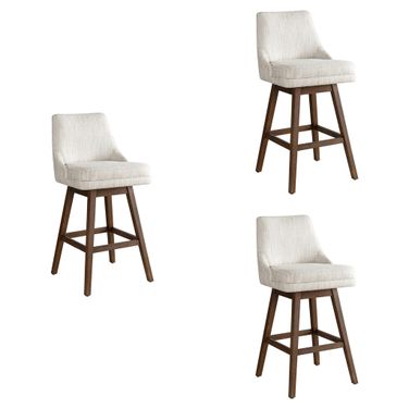 Branson 30 Inch Bar Height Swivel Barstool Set of 3 In Beige and Brown