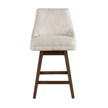 Branson Solid Wood Fabric Seat Upholstered 26 Inch Counter Height Swivel Barstool In Beige and Brown