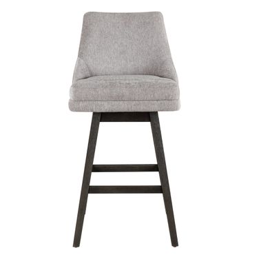 Branson Solid Wood Fabric Seat Upholstered 30 Inch Bar Height Swivel Barstool In Gray