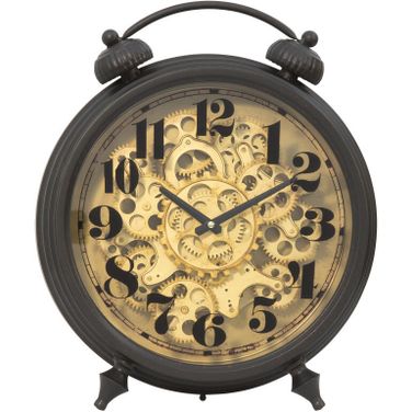 Brass Gear Table Clock In Antique Black