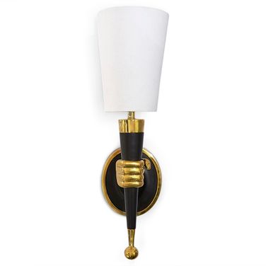 Brass Left Facing Hand Sconce In Brass and Black