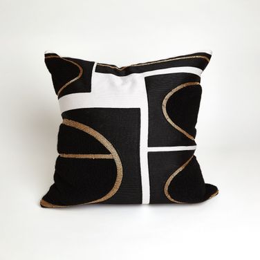 Brass Loop Pillow In Beige And Black
