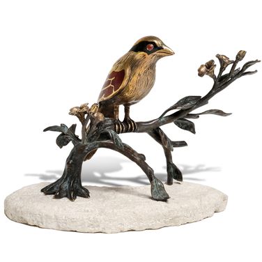 Brass Magpie Sculpture In Brass and Off White