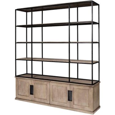 Braxton I Light Brown Wood And Iron Three Shelf Shelving Unit