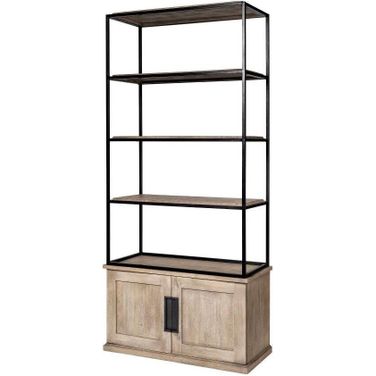 Braxton Ii Light Brown Wood And Iron Three Shelf Shelving Unit