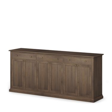 Braxton Solid Wood with Antiqued Aged Brass Knobs 3 Drawer 6 Door Sideboard In Dark Brown