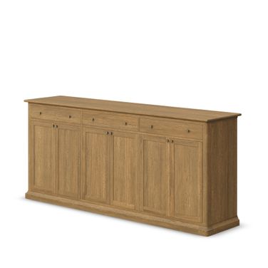 Braxton Solid Wood with Antiqued Brass Knobs 3 Drawer 6 Door Sideboard In Brown