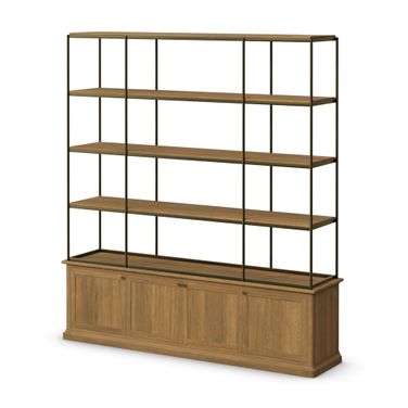 Braxton Wood with Antiqued Brass Metal 3 Tiers 2 Door Shelving Unit In Brown