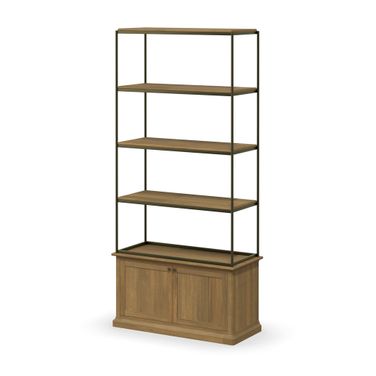 Braxton Wood with Dark Aged Brass Metal Three Shelf Shelving Unit In Brown
