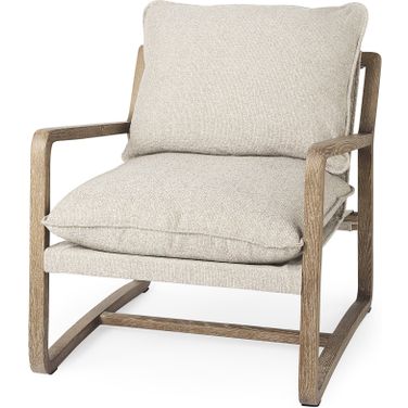 Brayden Accent Chair In Light Brown Wood with Beige Fabric Seat