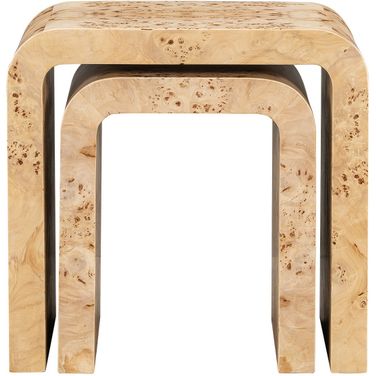 Brea Solid Wood with Poplar Veneer Wood Set of 2 Nesting Tables In Brown