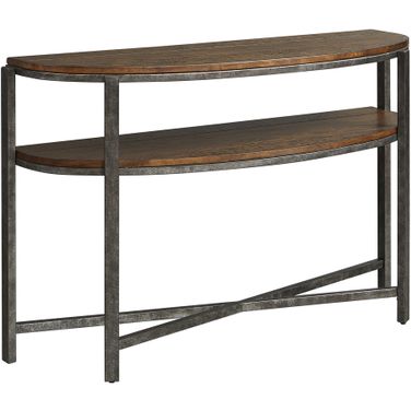 Breckinridge Mahogany Spice with Pewter Metal Demilune Sofa Table