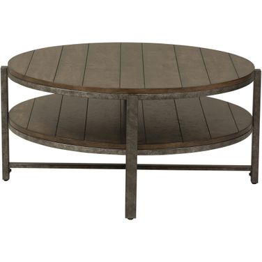 Breckinridge Mahogany Spice with Pewter Metal Round Cocktail Table