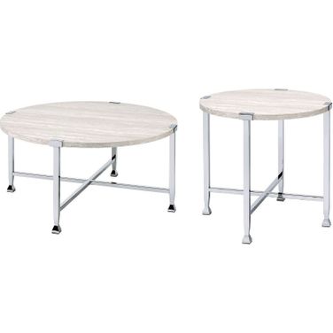 Brecon Occasional Table Set In White and Chrome