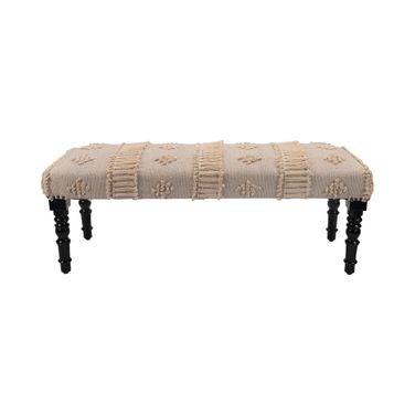 Breezi Intricate Embroidered Indoor Bench In Blue and Cream