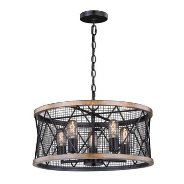 Bremerton 5 Light Chandelier In Black and Burnished Teak