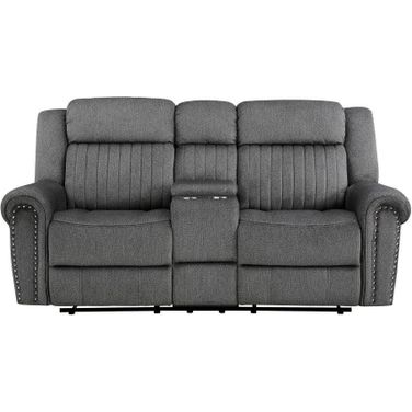 Brennen Double Reclining Love Seat With Center Console In Grey