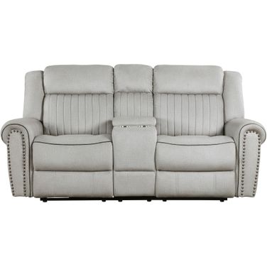 Brennen Power Double Reclining Love Seat with Center Console In Gray