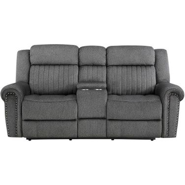 Brennen Power Double Reclining Love Seat With Center Console In Grey