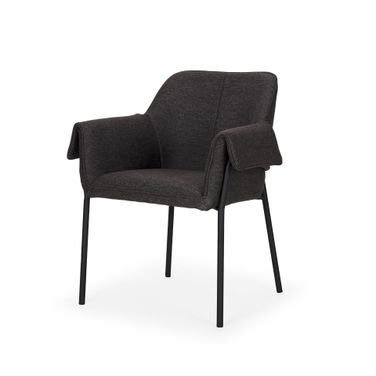 Brently Matte Black Metal Legs Dining Chair  Set Of 2 In Gray Fabric