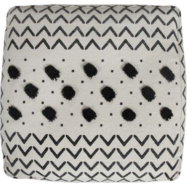 Brento Chevron Hand-Woven All-Natural Cotton Ottoman Pouf In White and Black