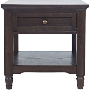 Brentwood 24 Inch Square End Table with Drawer and Storage Shelf In Arbor Oak and Brown